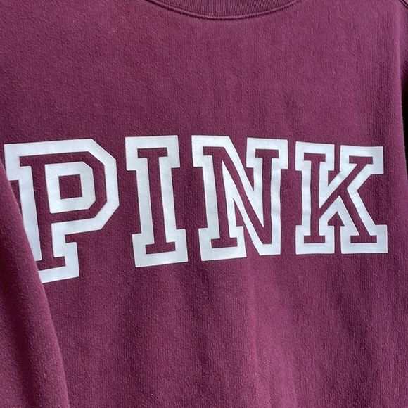 PINK Victoria’s Secret maroon crewneck sweater, logos on sleeve/front XS - Picture 2 of 7